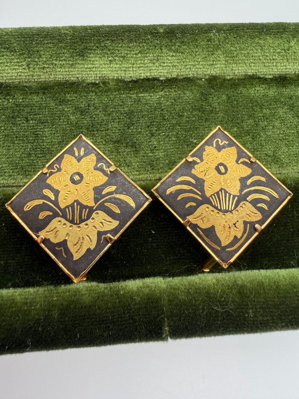 Spanish damascene earrings pierced vintage